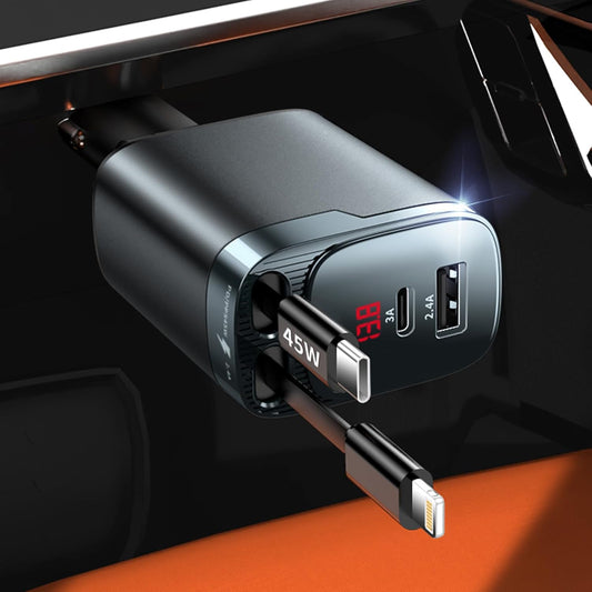 Retractable Car Charger, 84W Car Charger USB C 4 in 1, Car Accessories Fast Charging Car Charger Adapter for iPhone 17 16 15 14 13 12 Pro Max, Samsung