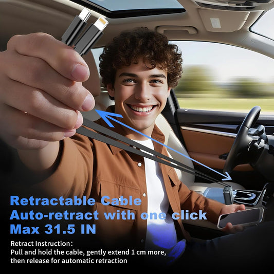 Retractable Car Charger, 84W Car Charger USB C 4 in 1, Car Accessories Fast Charging Car Charger Adapter for iPhone 17 16 15 14 13 12 Pro Max, Samsung