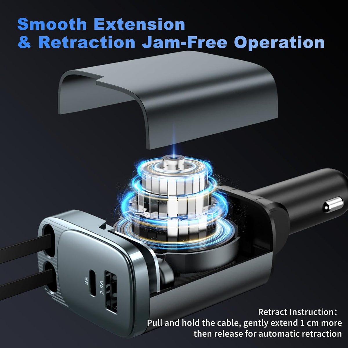 Retractable Car Charger, 84W Car Charger USB C 4 in 1, Car Accessories Fast Charging Car Charger Adapter for iPhone 17 16 15 14 13 12 Pro Max, Samsung