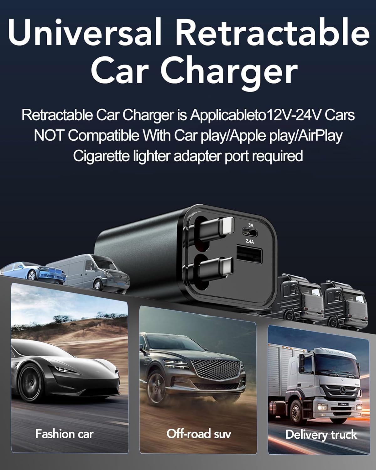 Retractable Car Charger Adapter for iPhone 17, 4 in 1 Fast Charging Car Phone Charger, 69W USB C Car Truck Accessories, Road Trip Essentials Gift