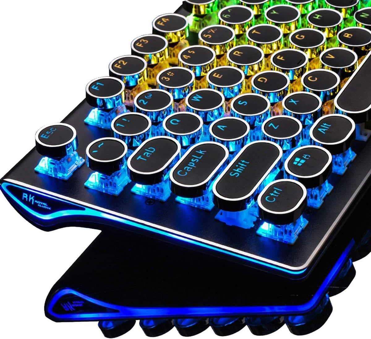 RK ROYAL KLUDGE S108 Typewriter Keyboard, Retro Mechanical Gaming Keyboard Wired 108 Keys with RGB Backlit Sidelight, Detachable Wrist Rest (Black)