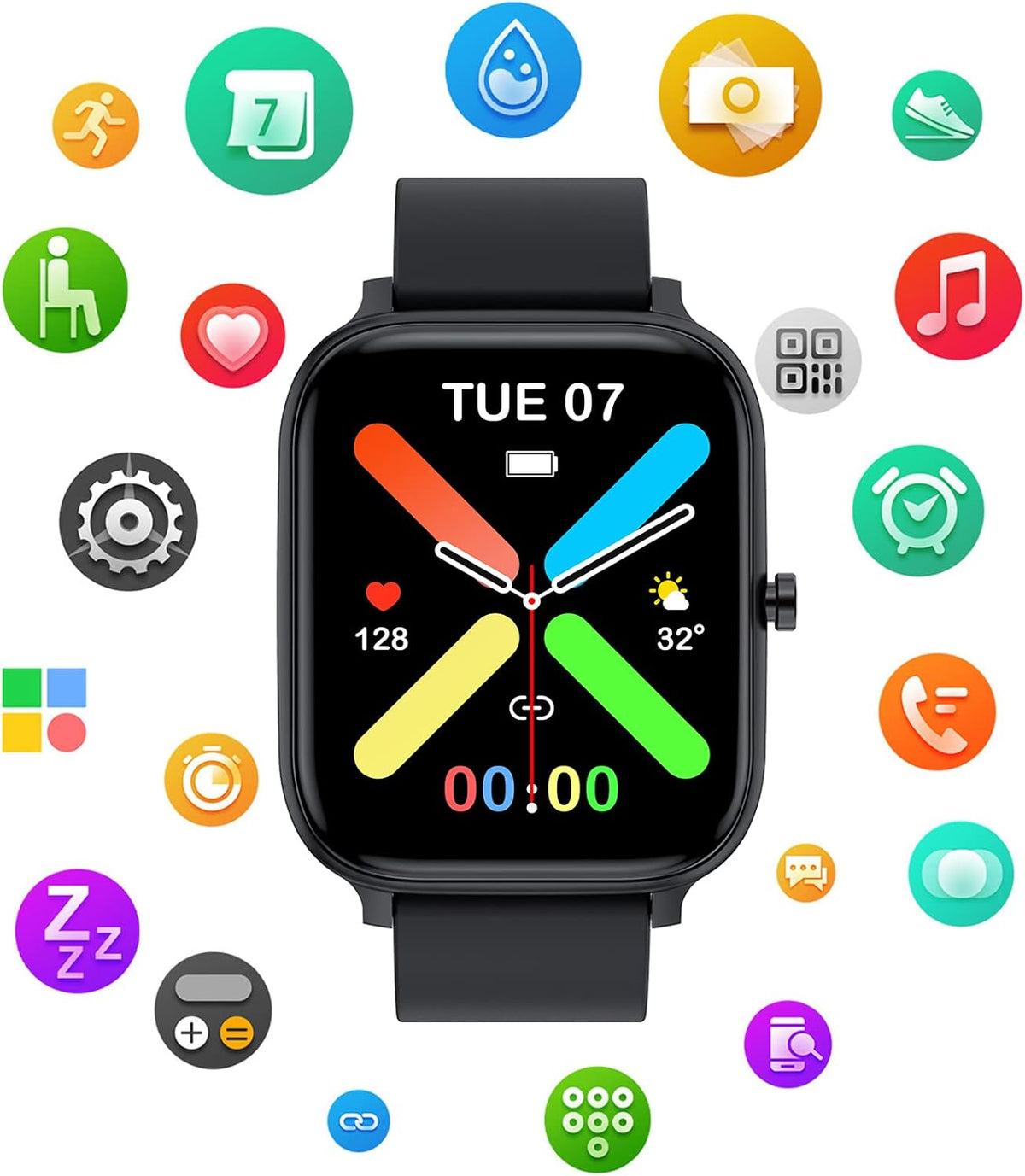 Smart Watch for Men Women Compatible with iPhone Samsung Android Phone 1.83 inch Full Touch Screen IP68 Waterproof Bluetooh Fitness Tracker (Black)