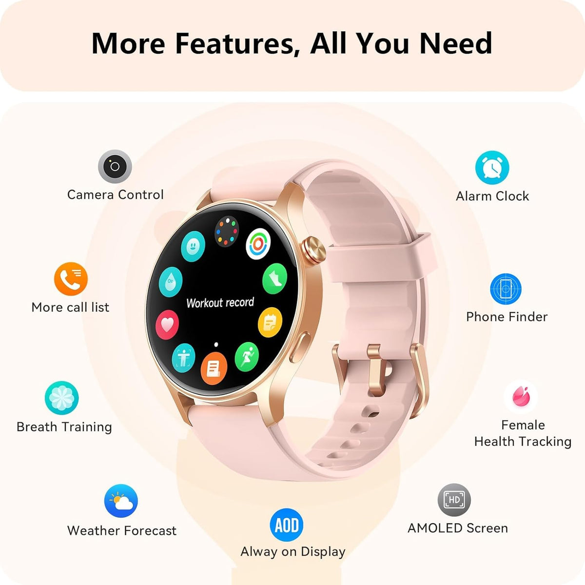 Smart Watch for Women, Answer/Make Call, 1.32'' AMOLED Ultra-Clear Screen Fitness Tracker with Heart Rate/Sleep/SpO2 Monitor