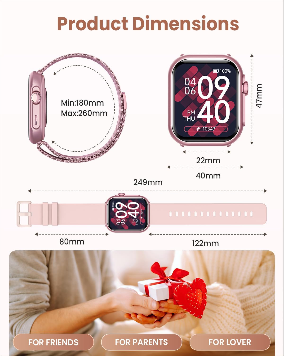 Smart Watch for Women (Android/iPhone), 1.83" HD Display with Calls, Messages, Sleep and Heart Rate Tracking