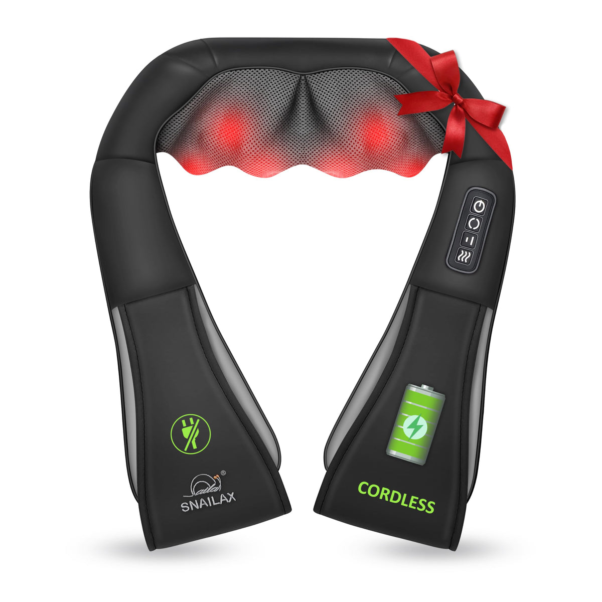 Snailax Cordless Massager - Shiatsu Neck and Shoulder Massager with Heat, Portable, Lumbar, Back Electric Massage Pillow, Christmas Gift