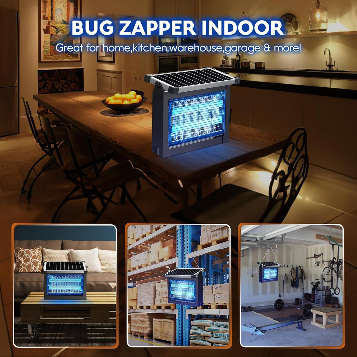 Solar Bug Zapper Outdoor, PhatroyYee Mosquito Zapper 4500V, Waterproof Portable Fly Zapper, Rechargeable Electric Mosquito Killer