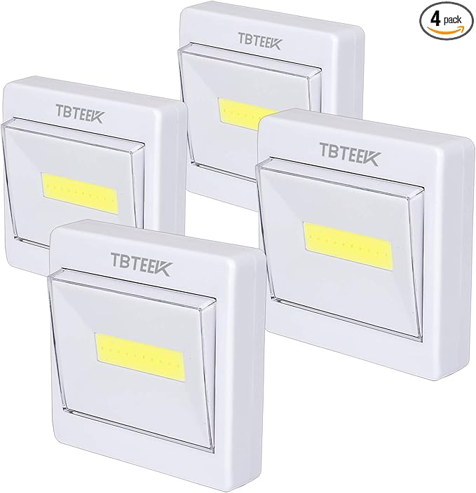 TBTeek Closet Light, Super Bright, Battery Operated, Stick Anywhere, 200 LM Cob Led Lamp, Light Switch Nightlight, Tap Lights for Closet (4 Pack)