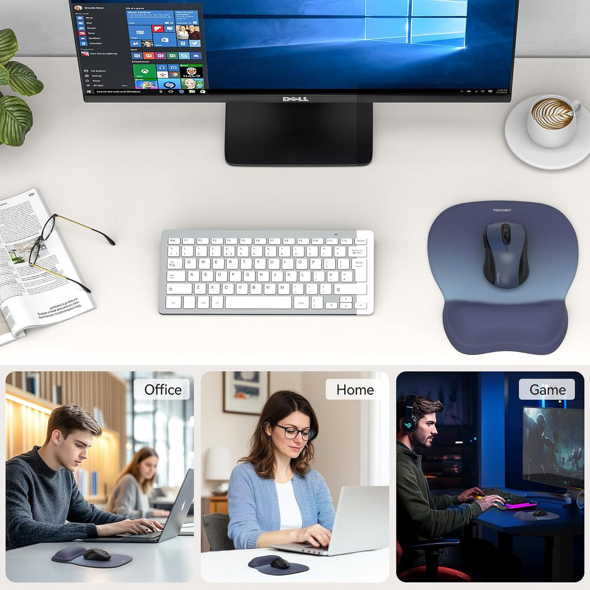 TECKNET Gel Mouse Pad with Wrist Rest, Ergonomic Office Mousepad with Wrist Support - Non-Slip & Smooth Surface Comfortable Desk Accessories Mat