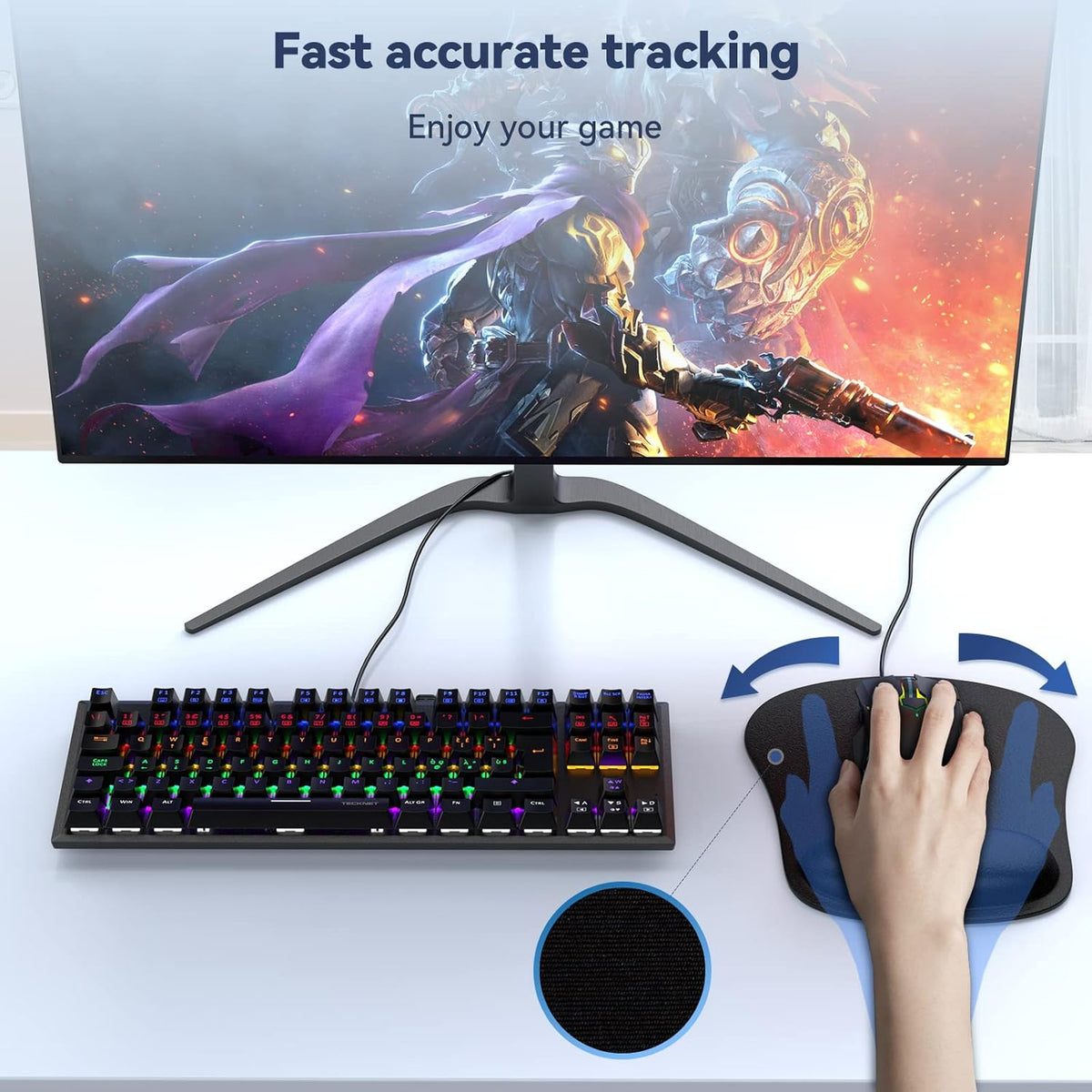 TECKNET Ergonomic Mouse Pad with Wrist Support, Portable Comfortable Mousepad for Computer, Laptop, Office (Black)