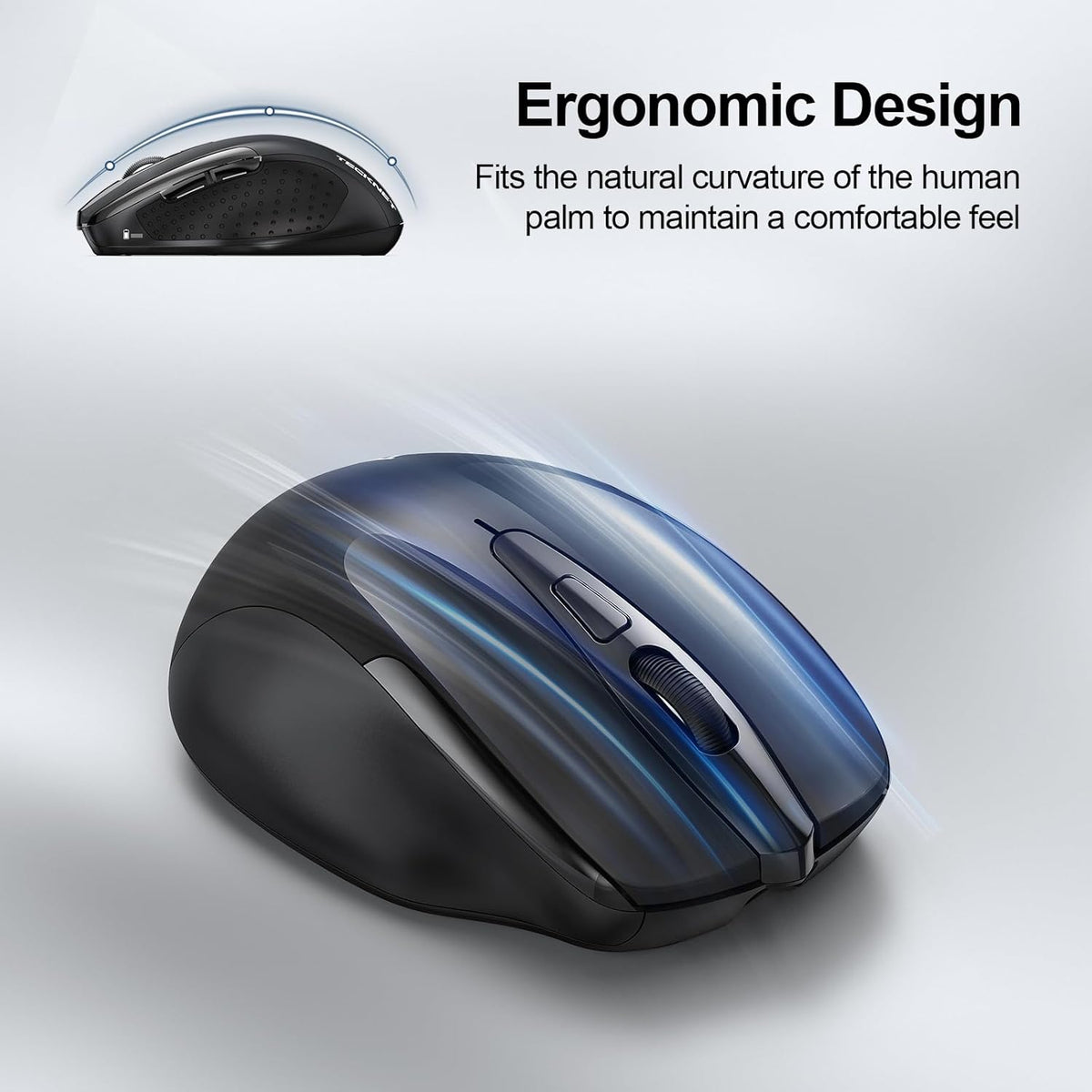 TECKNET Wireless Mouse Rechargeable, 2.4G USB-A Silent Mouse, Quiet Click, 6 Adjustable 4800 DPI, Cordless Computer Mice (Black)