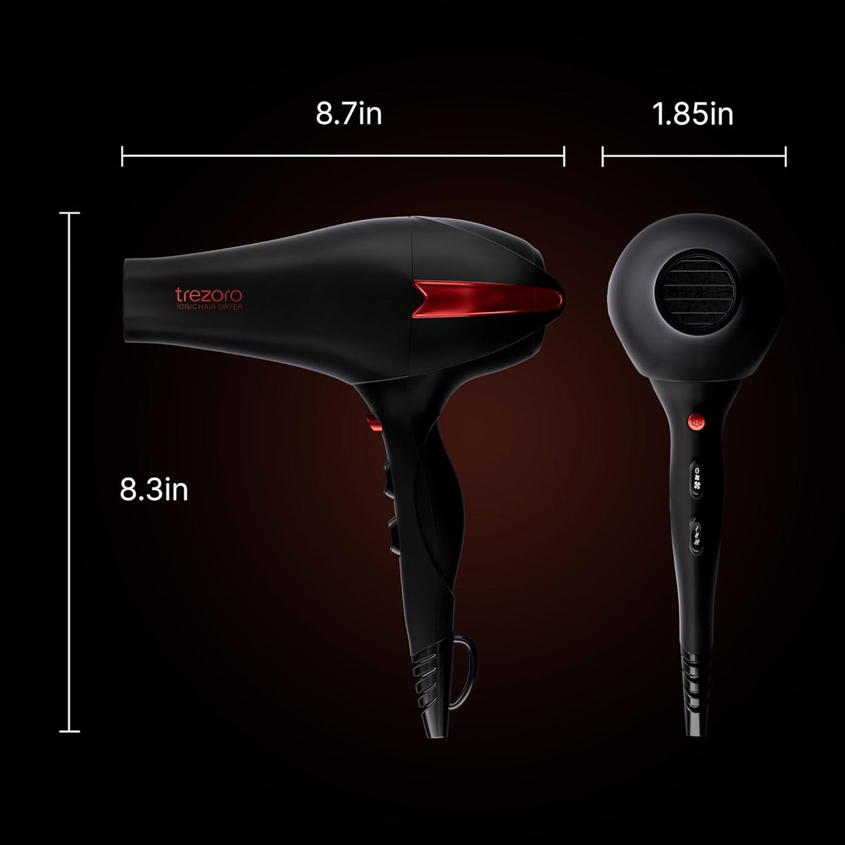 TREZORO Professional Blow Dryer for Women - Ionic Hair Dryer 2000W for Salon & Personal Use - Powerful, Fast & Quiet Drying for Curly Hair (Black)