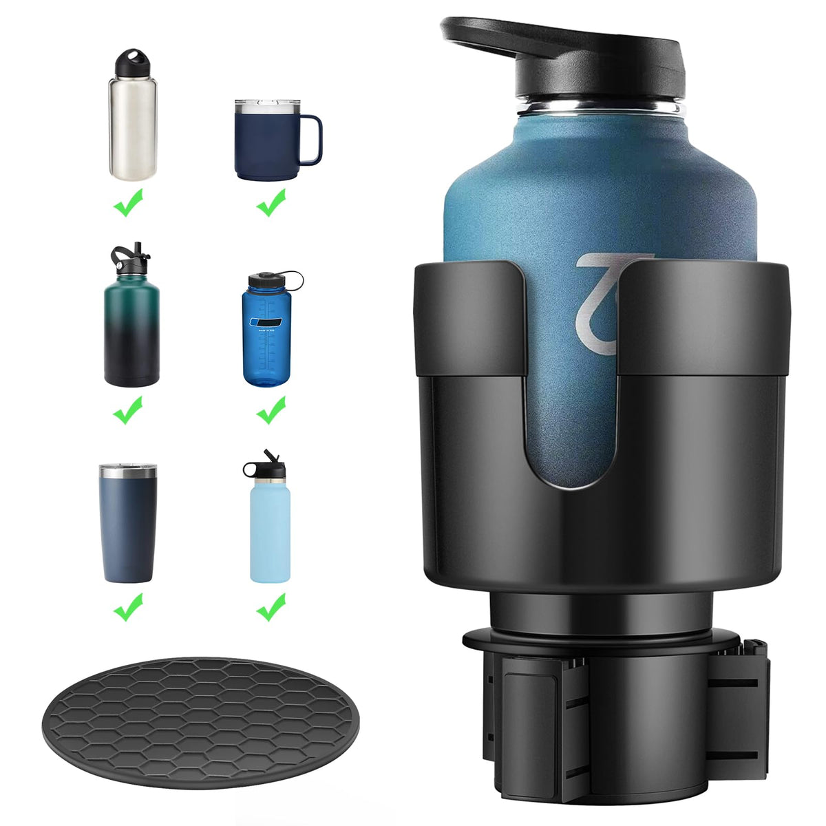 TYKOR Car Cup Holder Expander, Cup Holder Extender for Car with Adjustable Base, Fits Yeti 24/36/46oz, Hydroflask 32/40oz