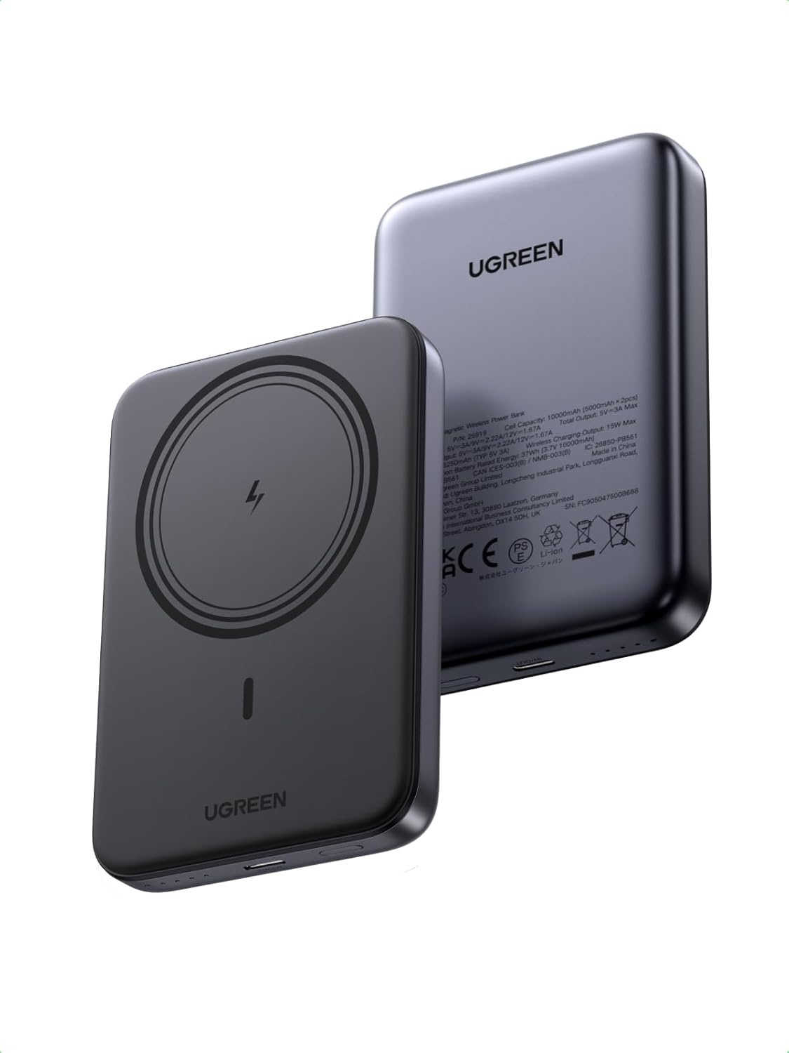 UGREEN Magnetic Power Bank,10,000mAh Wireless Portable Charger, PD 20W Fast Charging Battery Pack with USB-C for Magsafe