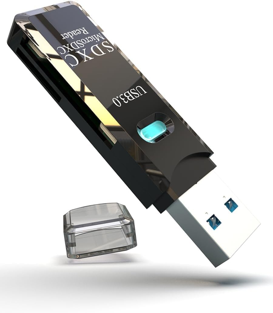 USB3.0 Micro SD Card Reader, 5Gbps 2-in-1 SD Card Reader to USB Adapter, Wansurs Memory Card Reader for SDXC, SDHC, MMC, RS-MMC (1Pack Black)