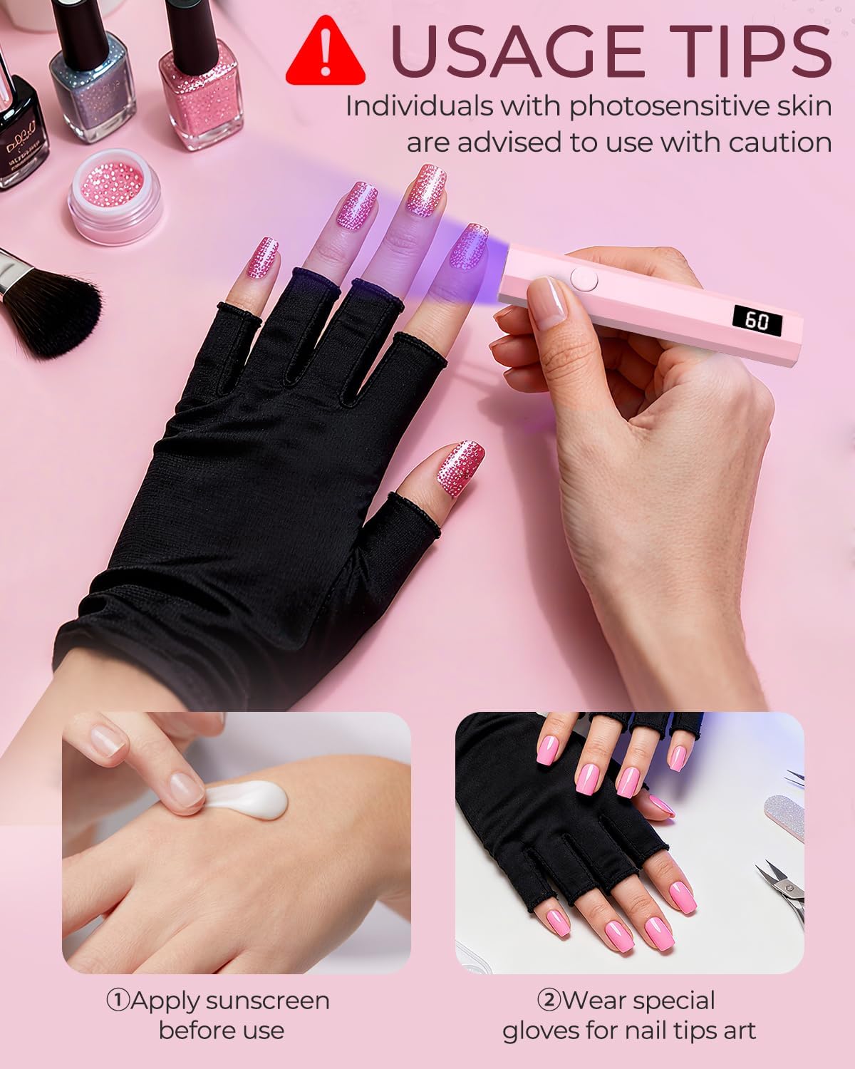 UV Nail Light Handheld UV Light for Nails 3W Portable Led Lamp with 2 Timer Settings 20/60s for Gel Polish Home DIY Salon Women(Pink)