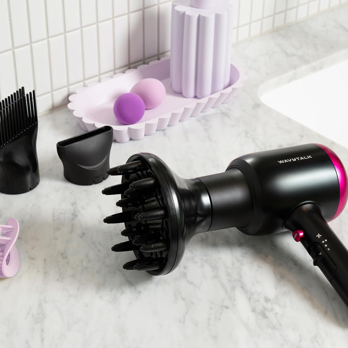 Wavytalk Hair Dryer with Diffuser, Blown Away Ionic Hair Dryer for Curly Hair with Comb, 1875W Fast Drying Blow Dryer with Ceramic Technology (Black)