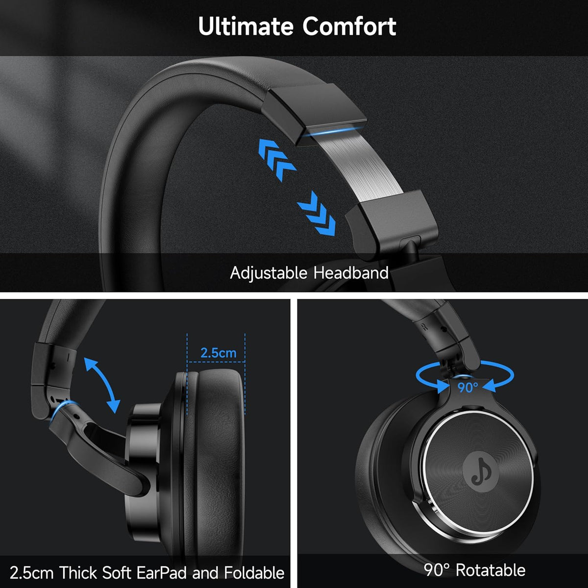 Wired Headphones Over Ear, Studio Monitor & Mixing DJ Headphones with 50mm Neodymium Drivers and 1/4 to 3.5mm Jack for Guitar AMP Podcast Piano