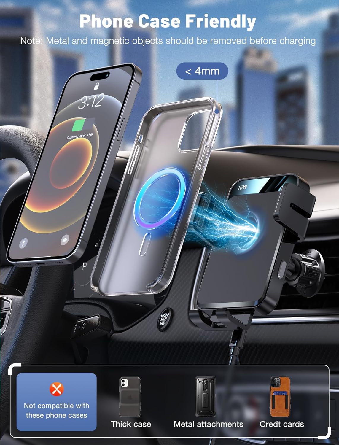 Wireless Car Charger, MOKPR Auto-Clamping Car Mount 15W/10W/7.5W Fast Charging Air Vent Car Phone Mount