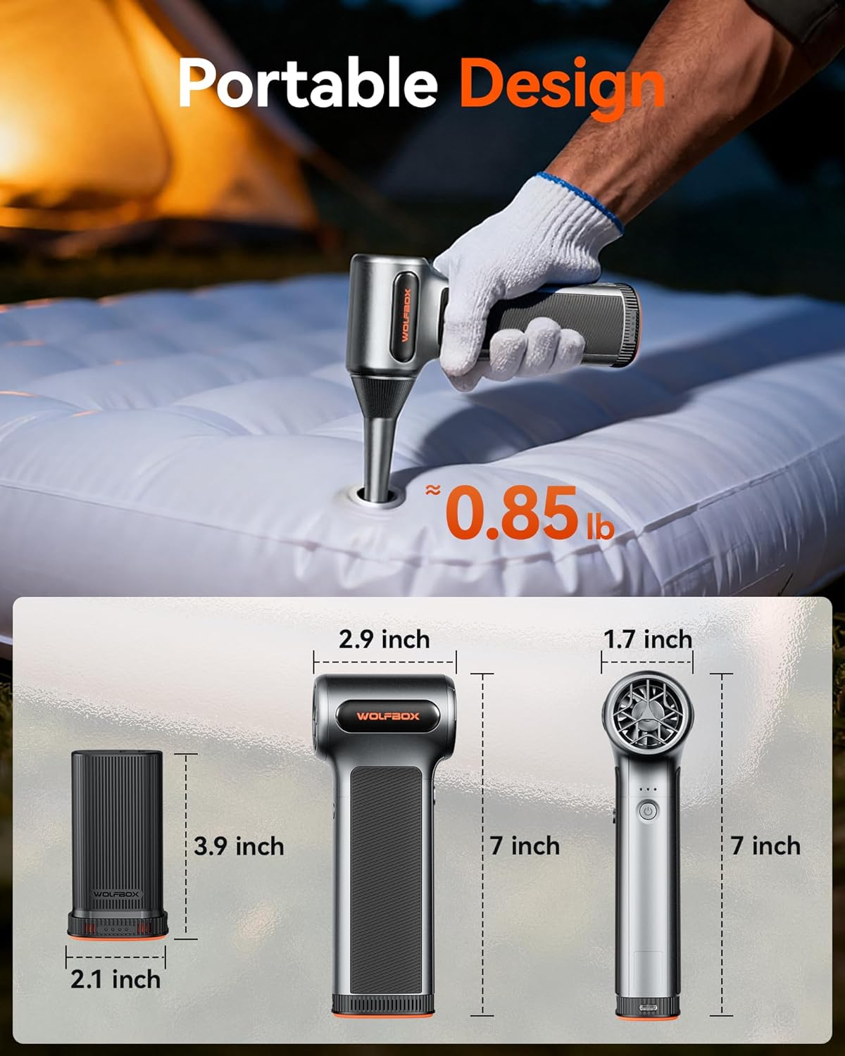 WOLFBOX MF200 Compressed Air Duster with Removable Battery & 4 Nozzles, Cordless 3-Speed Adjustable Mini Blower for Computer Keyboard, Car Cleaning