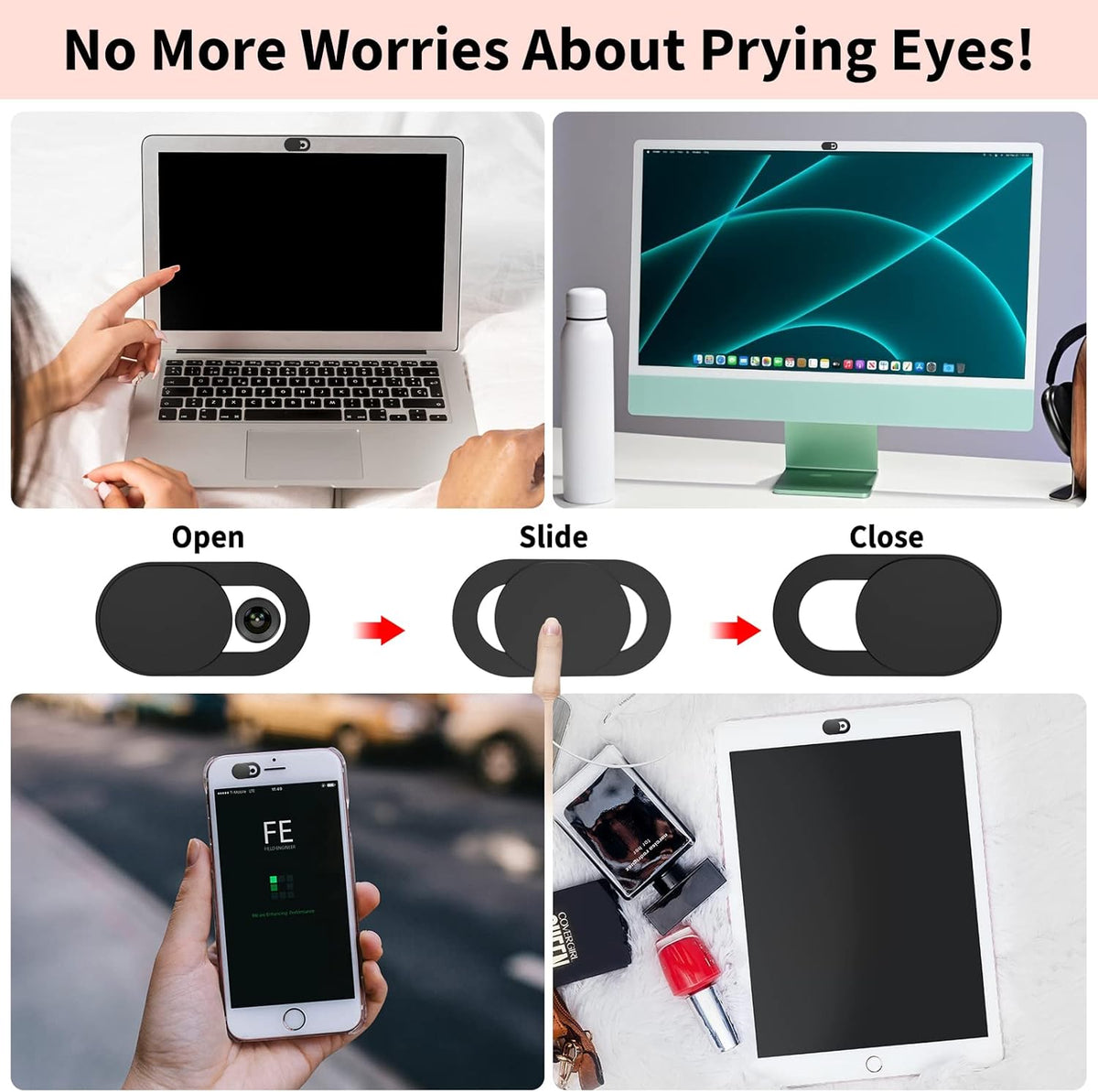 Yilador Webcam Cover (3 Pack), 0.03 inch Ultra Thin Laptop Camera Cover Slide (Black)