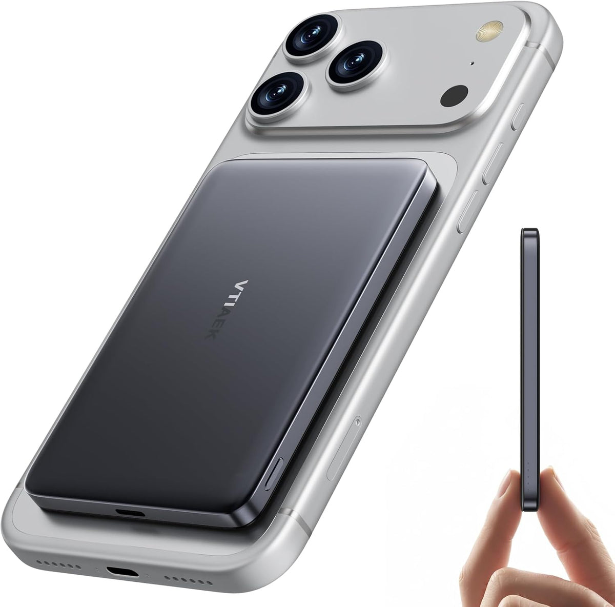0.3" Ultra Slim, Alloy-Made, Credit Card, Magsafe Portable Charger for iPhone, 5000mAh Fast Charging Magnetic Power Bank