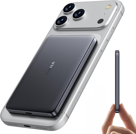 0.3" Ultra Slim, Alloy-Made, Credit Card, Magsafe Portable Charger for iPhone, 5000mAh Fast Charging Magnetic Power Bank