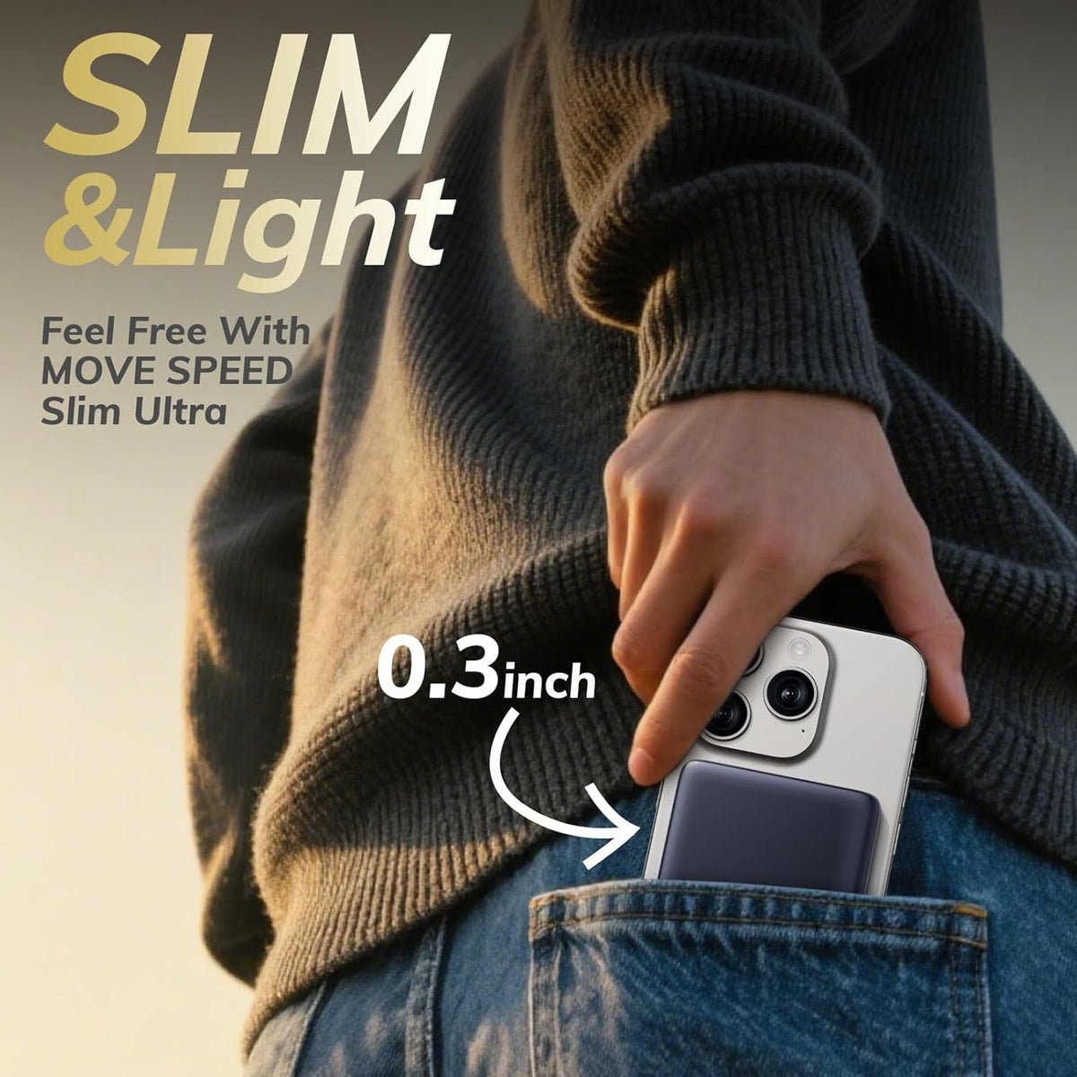 0.3" Ultra Slim, Alloy-Made, Credit Card, Magsafe Portable Charger for iPhone, 5000mAh Fast Charging Magnetic Power Bank