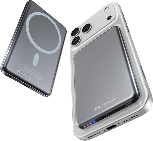 0.3" Ultra Slim, Alloy-Made, ULiXWH for Magsafe Portable Charger for iPhone, 5000mAh Fast Charging Magnetic Power Bank (Grey)