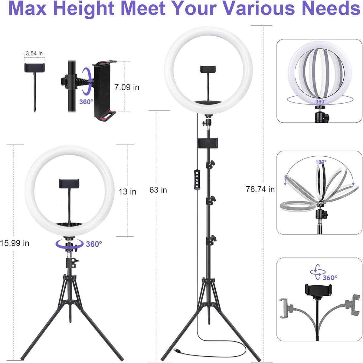 10" Selfie Ring Light with 73" Tripod Stand & 1 Phone Holder, LED Camera Ringlight with 48 RGB Colors Modes & Musical Rhythm Mode