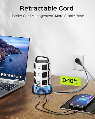 Power Strip Tower JACKYLED Surge Protector Electric Charging Station with 13A 12 Outlets 6 USB Ports Heavy Duty Extension Cord