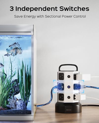 Power Strip Tower JACKYLED Surge Protector Electric Charging Station with 13A 12 Outlets 6 USB Ports Heavy Duty Extension Cord