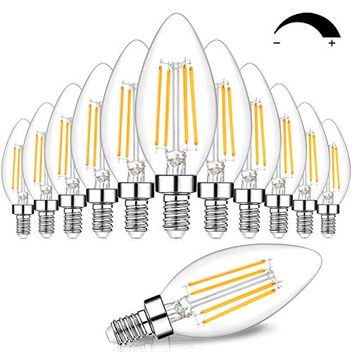 12-Pack Dimmable E12 LED Candelabra Bulbs 60W Equivalent, 2700K Soft Warm White, 600 Lumens B11 Candle Base 6W C35 LED Filament Vintage Light Bulbs