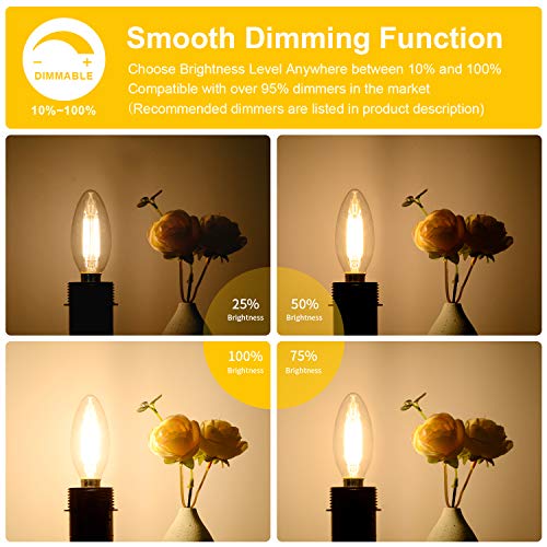 12-Pack Dimmable E12 LED Candelabra Bulbs 60W Equivalent, 2700K Soft Warm White, 600 Lumens B11 Candle Base 6W C35 LED Filament Vintage Light Bulbs