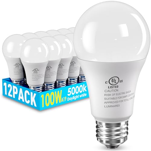 12 Pack LED Light Bulbs 100 Watt Equivalent, A19 15W 5000K Daylight, Super Bright White Light 1500 Lumens