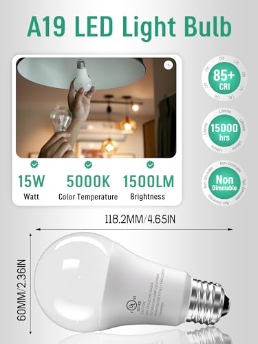 12 Pack LED Light Bulbs 100 Watt Equivalent, A19 15W 5000K Daylight, Super Bright White Light 1500 Lumens