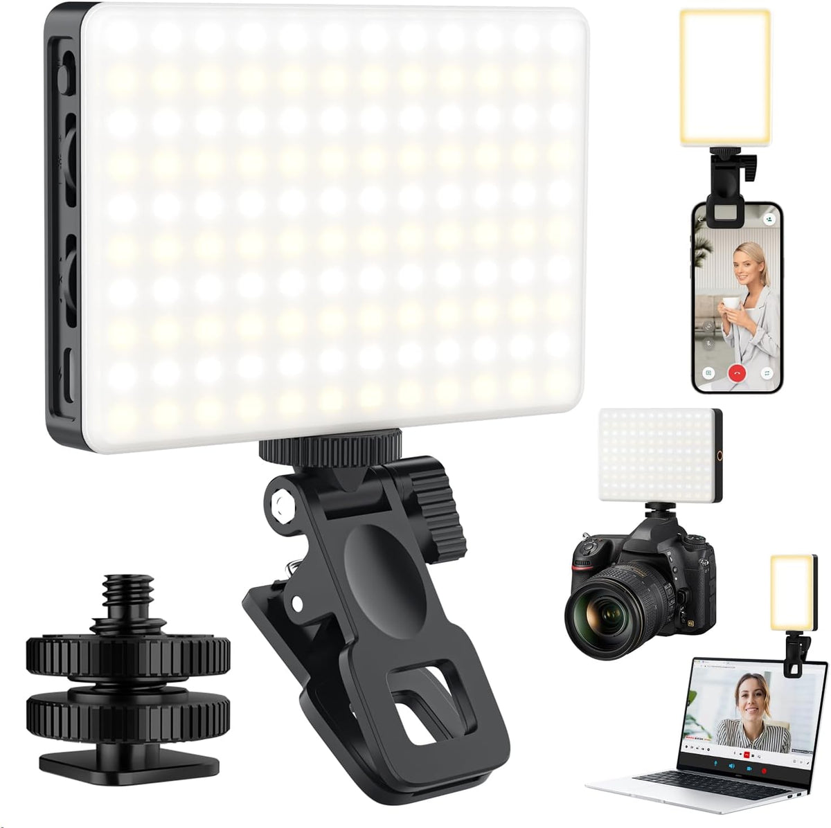 120 LED Selfie Light for iPhone, Portable Phone Light with Clip & Camera Tripod Adapter - 5000mAh Rechargeable, 3 Lighting Modes