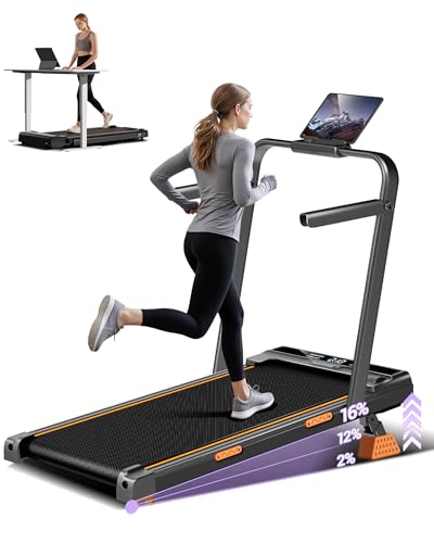 16% Incline Walking Pad Treadmills for Home Small, 4-in-1 Under Desk Treadmill with Handles, Foldable Treadmill with 2.5 HP Quiet Brushless