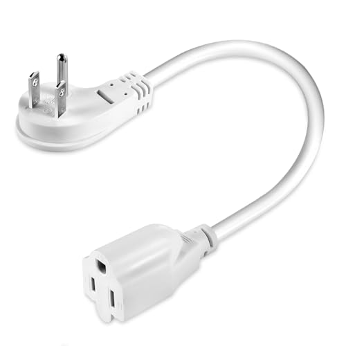 1875W Short Extension Cord, 15A 14AWG Low Profile Flat Plug Heavy Duty Extension Cord Outlet Saver 3-Prong Grounded Power Extension (White 1 Feet)