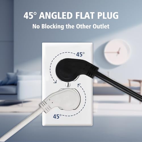 1875W Short Extension Cord, 15A 14AWG Low Profile Flat Plug Heavy Duty Extension Cord Outlet Saver 3-Prong Grounded Power Extension (White 1 Feet)