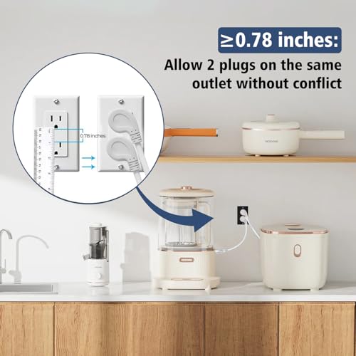 1875W Short Extension Cord, 15A 14AWG Low Profile Flat Plug Heavy Duty Extension Cord Outlet Saver 3-Prong Grounded Power Extension (White 1 Feet)