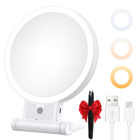 1X/30X Lighted Makeup Mirror with Magnification, Double-Sided Switch, 3-Color Lights, 2000mAh Rechargeable, Adjustable Brightness