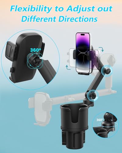 2-in-1 Cup Phone Holder for Car, 360° Adjustable Car Phone Mount
