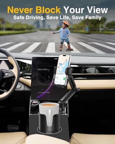 2-in-1 Cup Phone Holder for Car, 360° Adjustable Car Phone Mount