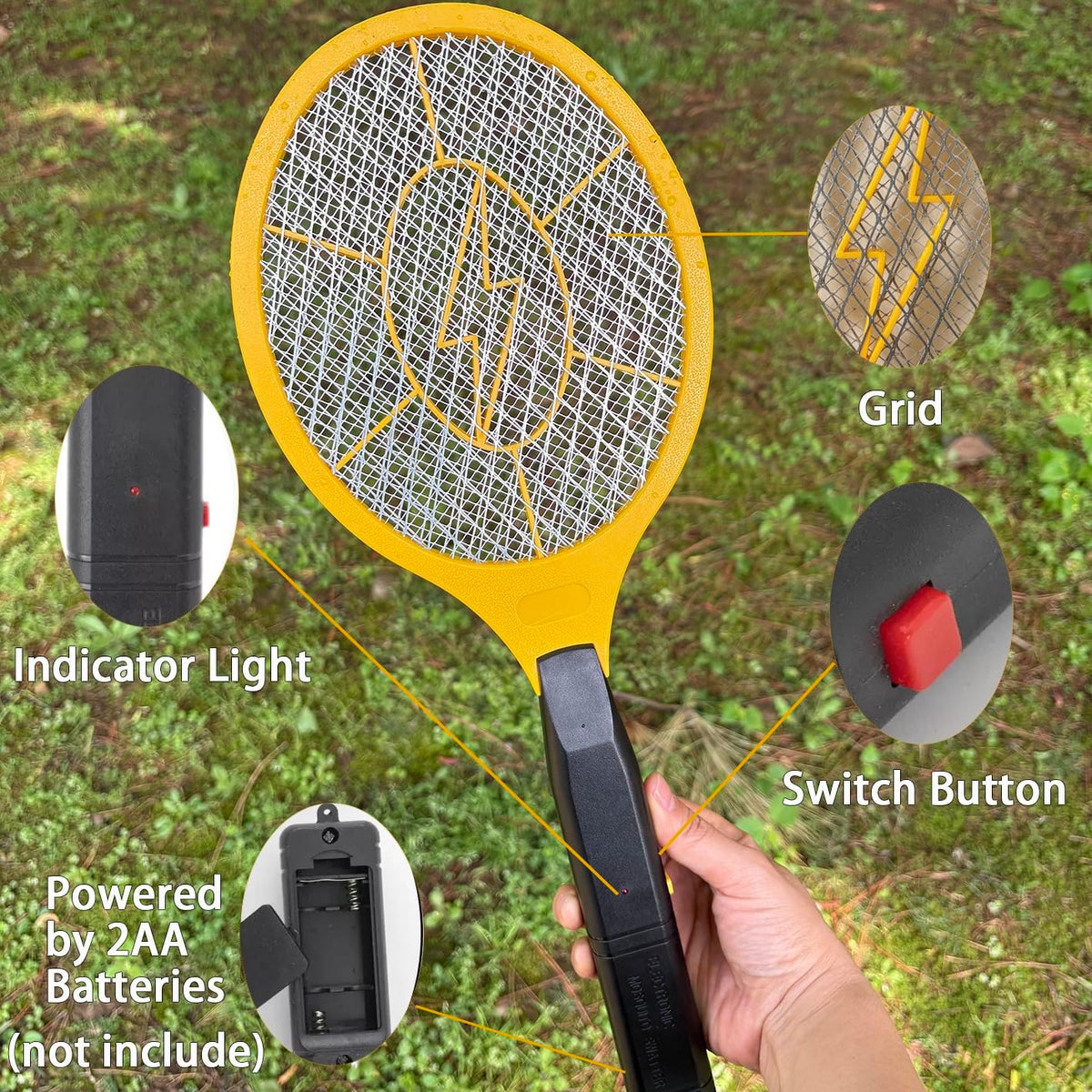 2 Pack Electric Fly Swatter, Handheld Bug Zapper Racket for Outdoor & Indoor, Mosquito Zapper Racket Battery Powered Tennis Mosquito Rackets