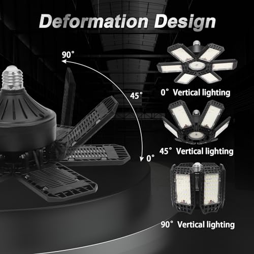 2 Pack Garage Lights, 200W 20000LM 6500K LED Shop Lights, Garage Light Ceiling Led with 6+1 Deformable Panels, Screw in E26/E27 Socket Bulb