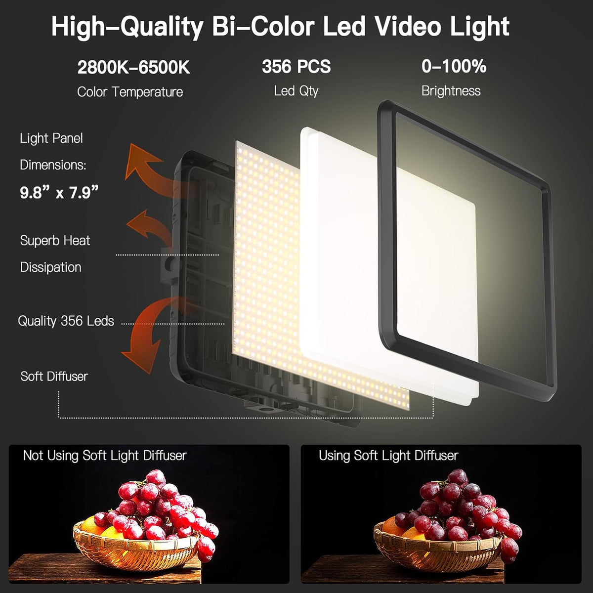 2-Pack LED Video Light Kit, NiceVeedi Studio Light, 2800-6500K Dimmable Photography Lighting Kit with Tripod Stand&Phone Holder, 73" Stream Light