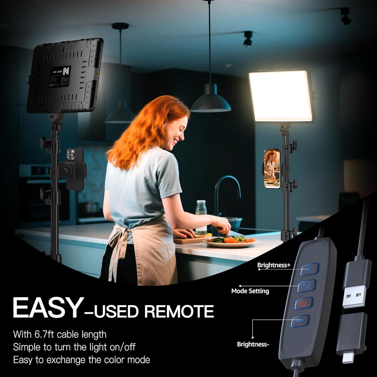 2-Pack LED Video Light Kit, NiceVeedi Studio Light, 2800-6500K Dimmable Photography Lighting Kit with Tripod Stand&Phone Holder, 73" Stream Light
