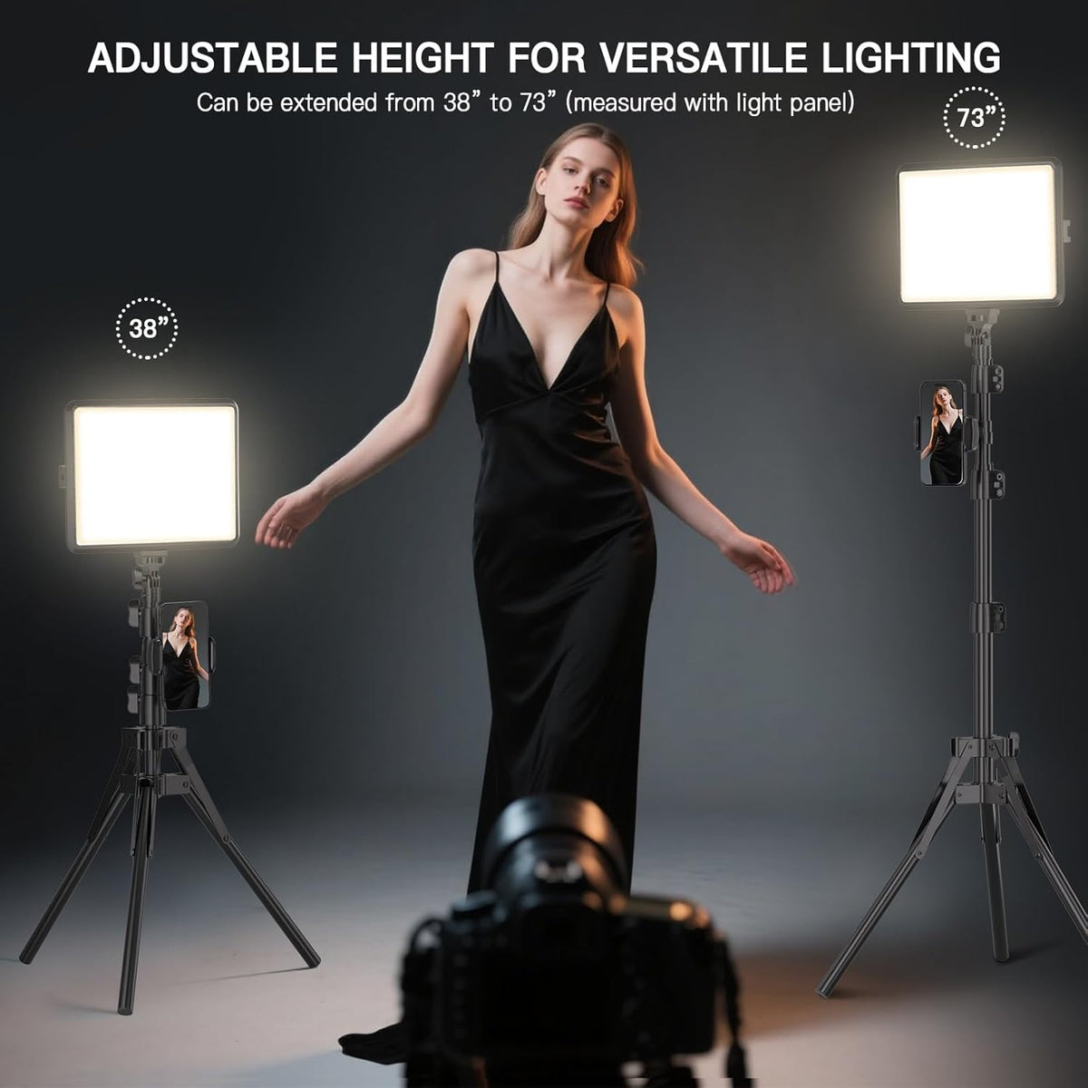 2-Pack LED Video Light Kit, NiceVeedi Studio Light, 2800-6500K Dimmable Photography Lighting Kit with Tripod Stand&Phone Holder, 73" Stream Light