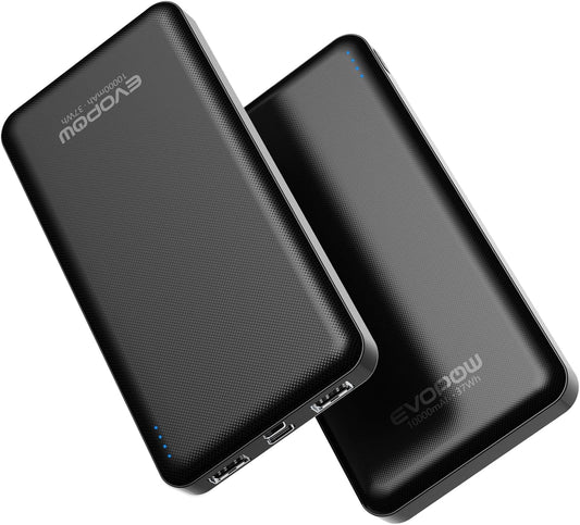 2 Pack Portable Charger, Slimmer 10000mAh Power Bank, USB C in&Out Fast Charging Battery Pack, Portable Power Bank (Black)