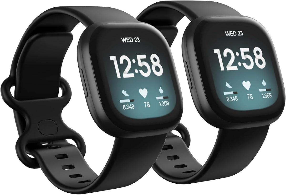 2 Pack Waterproof Bands Compatible with Fitbit Versa 3 / Fitbit Versa 4 / Fitbit Sense/Sense 2 Bands (Large 7.1''-8.7'', black/black)